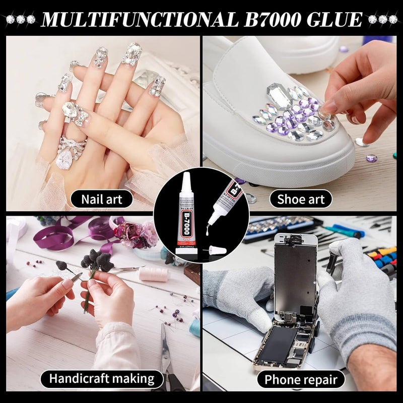 Tetutor 2 Yard Rhinestone Fringe with B7000 Glue Multipurpose Adhesive, Sparkle Rhinestone Trim Fringe Belt Rhinestones Fringe Trim, Sliver Diamond Fringes RhinestonesTassel Chain for Jeans - Image 5